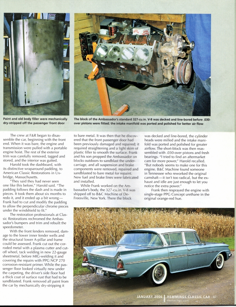 pics of Hemmings Classic Car Jan 2006 article on a car restored by F&R