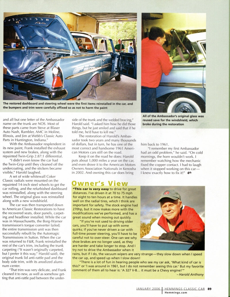 pics of Hemmings Classic Car Jan 2006 article on a car restored by F&R