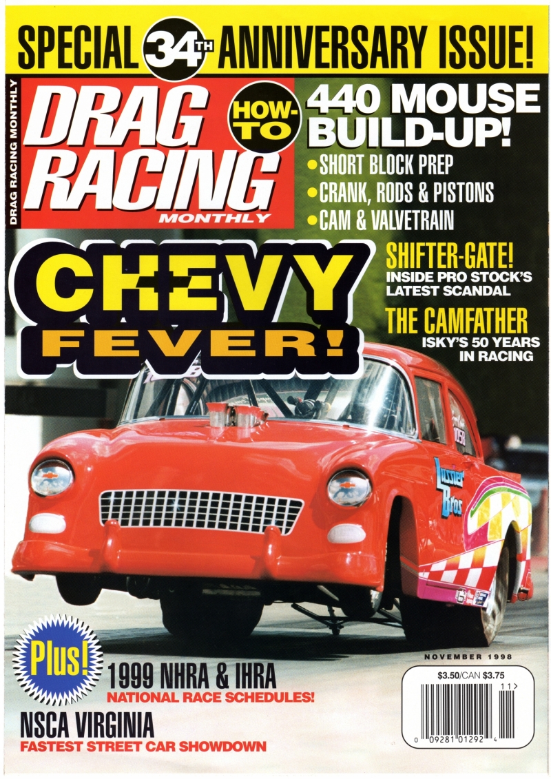 pics of Drag Racing Monthly Nov 1998 article on a car built by F&R