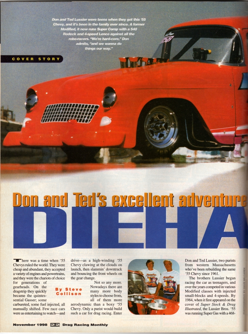 pics of Drag Racing Monthly Nov 1998 article on a car built by F&R